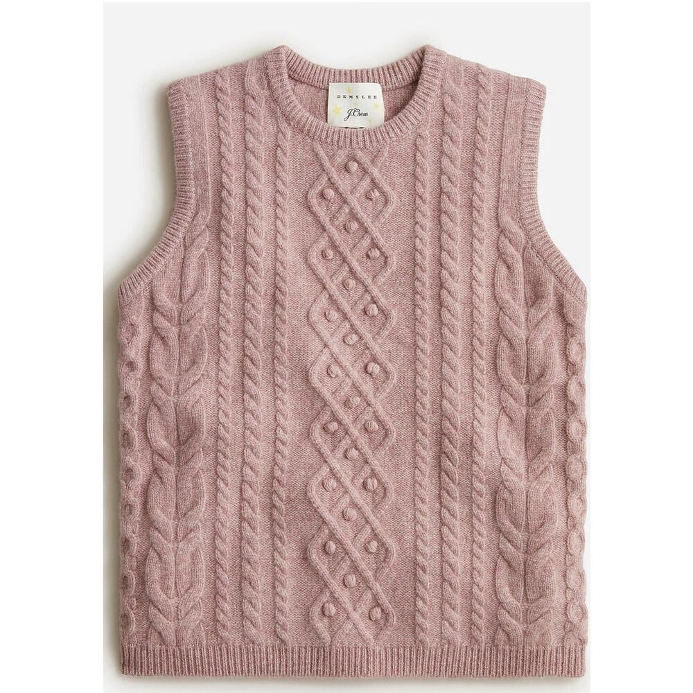 Demylee J. Crew Cable Knit Wool Sweater Vest XS Pink Preppy Designer Fisherman